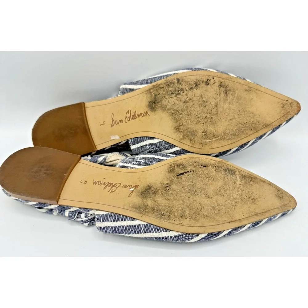 Sam Edelman Rivers Mule Flats Blue Stripe Pointed Toe Womens Size 9 - Picture 7 of 9